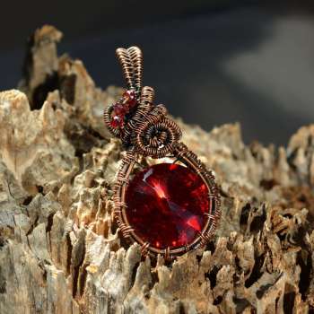 Wine Red Crystal wrapped in Oxidized Copper Wire</h5>