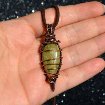 Unakite Natural Stone wrapped in Oxidized Copper Wire - Unique Handmade Pendant Necklace</h5>