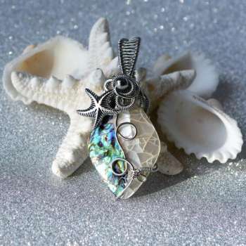 New Zealand Abalone Shell Art Bead wrapped in Silver Copper Wire</h5>