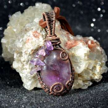 Amethyst Copper Pendant, Unique Handmade Wire Wrapped Stone, Designer Jewelry, wire wrapping and wire weaving</h5>