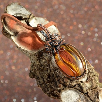 Volcano Cherry Quartz wrapped in Antiqued Bare Copper Wire - Unique Handmade Pendant Necklace</h5>