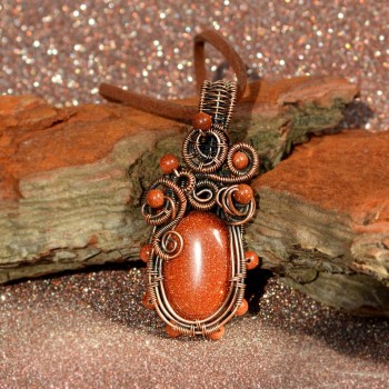 Gold Sandstone wire-wrapped in Antiqued Bare Copper Wire, unique pendant, hand-made necklace, beautiful gift</h5>