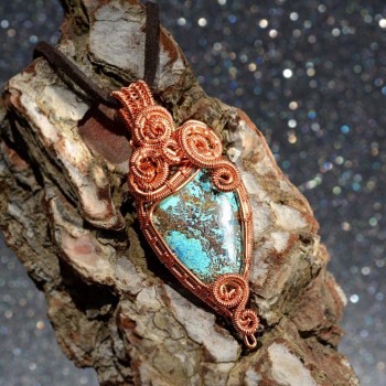 Blue Azurite Natural Gemstone wire-wrapped in coated Copper Wire, unique pendant, hand-made necklace, beautiful gift</h5>