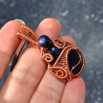 Dark Blue Sandstone Copper Pendant, Handmade Necklace, Unique wire-wrapped Pendant, beautiful gift</h5>