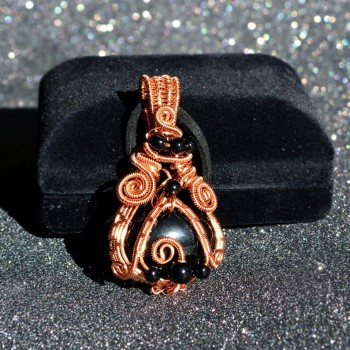 Black Onyx Copper Pendant – Unique Handmade Wire-wrapped Pendant, Elegant Luxury Jewelry, Designer Piece of Art</h5>